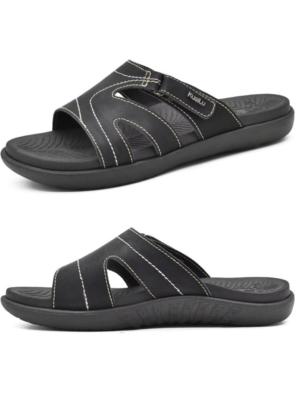 Women's Black Orthotic Slides Ladies Athletic Yoga Mat Memory Foam Sandal Shoes